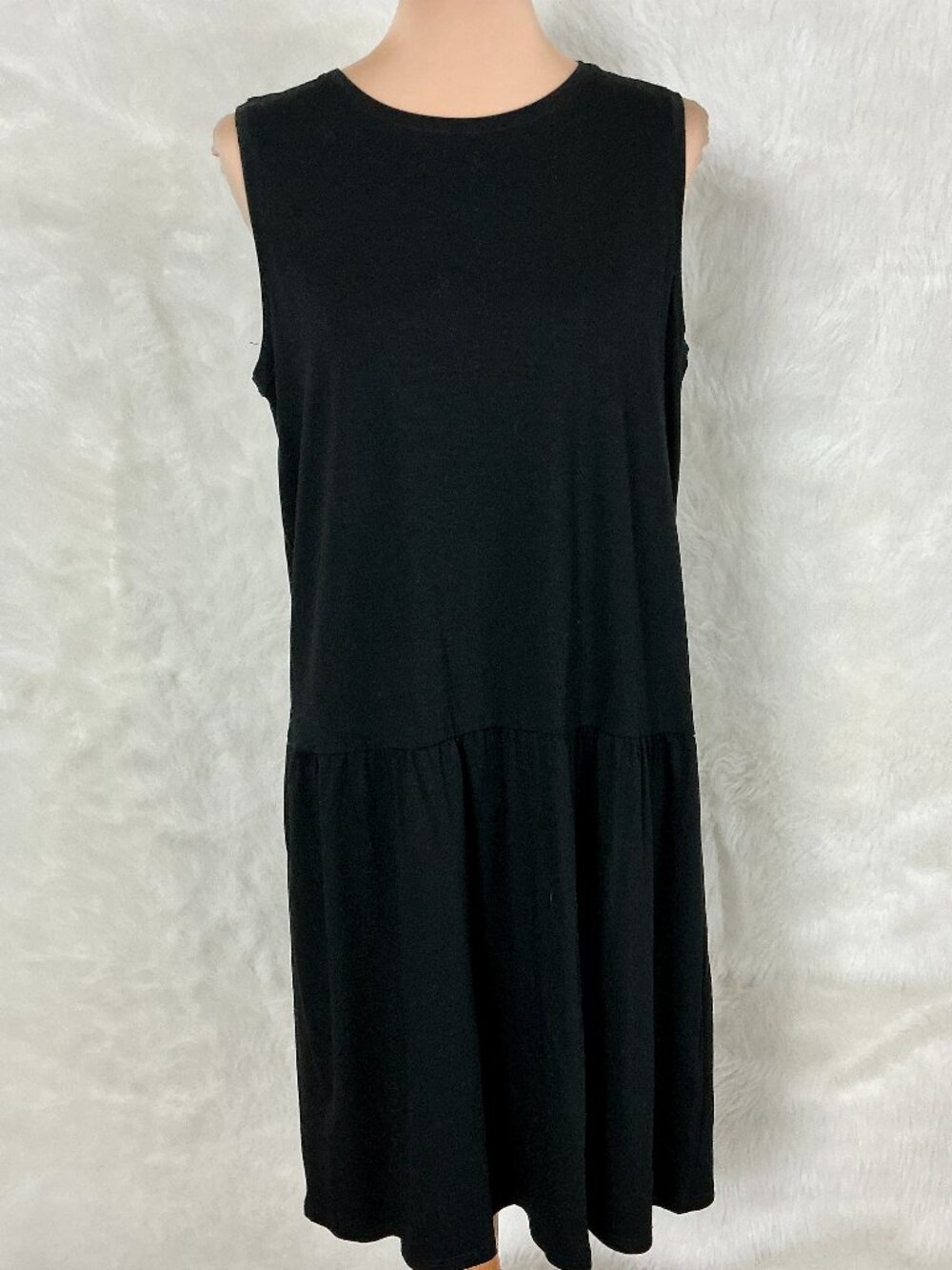 Eileen Fisher Black Tencel Drop Waist Sleeveless Mini Dress NWT M